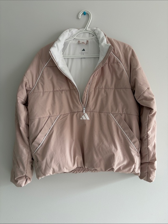 adidas Jackets & Blazers - adidas Women's Blush Pink Half-Zip Puffer Jacket with kangaroo pocket